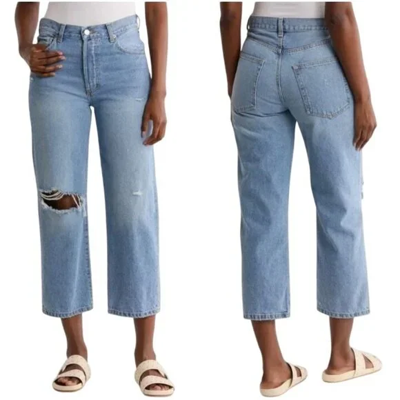 NEW Etica Altin Loose Fit Crop Button-Fly‎ Jeans Ithaca/Lighter Wash Size 25